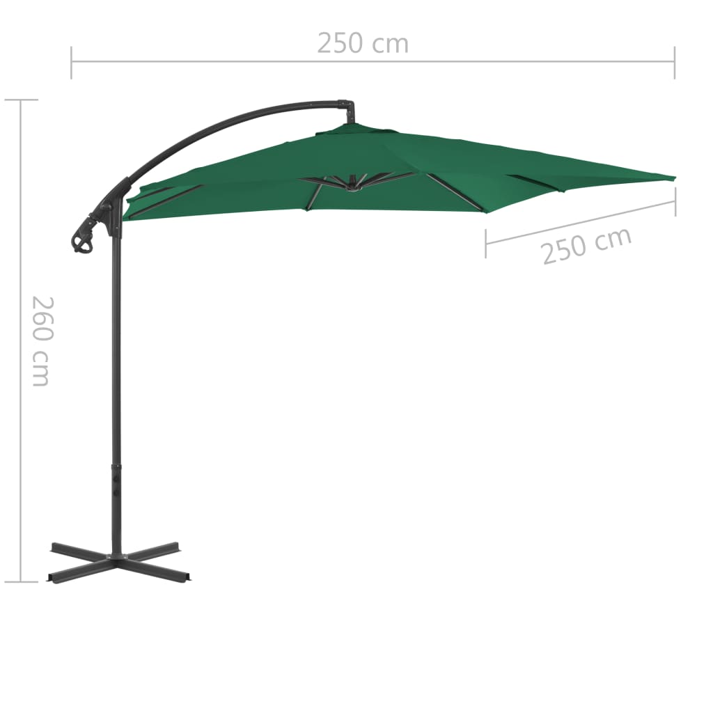 vidaXL Parasol wiszący ze stalowym słupkiem, 250x250 cm, zielony