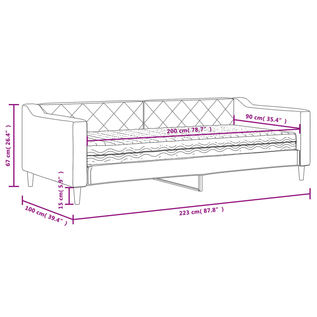 vidaXL Sofa z materacem do spania, kremowa, 90x200 cm, tkanina