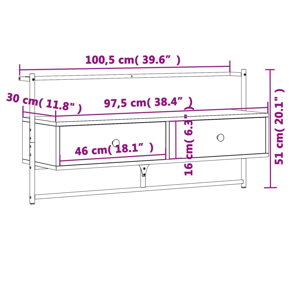 vidaXL Szafka pod telewizor, ścienna, czarna, 100,5x30x51 cm