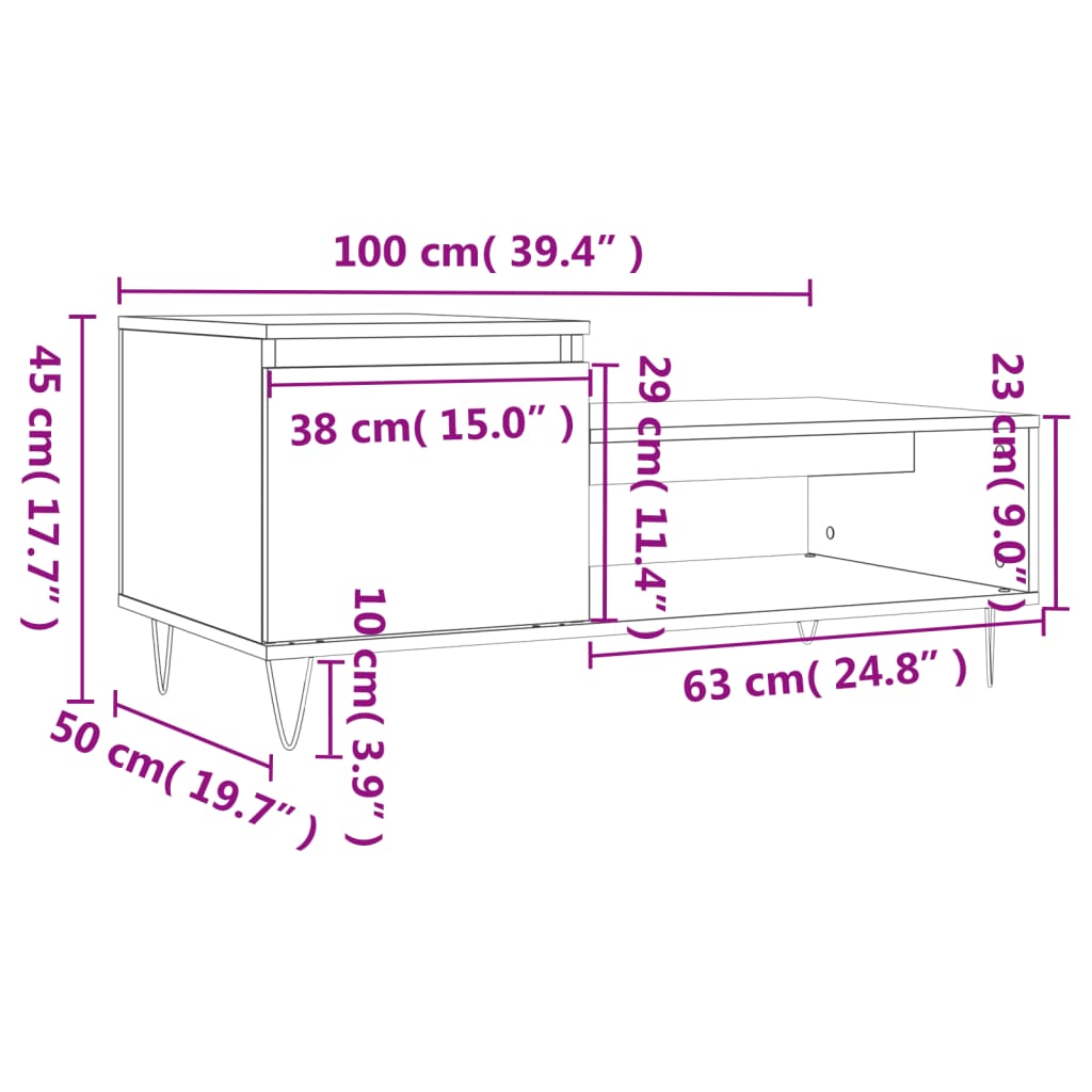 vidaXL Stolik kawowy, biały 100x50x45 cm, materiał drewnopochodny