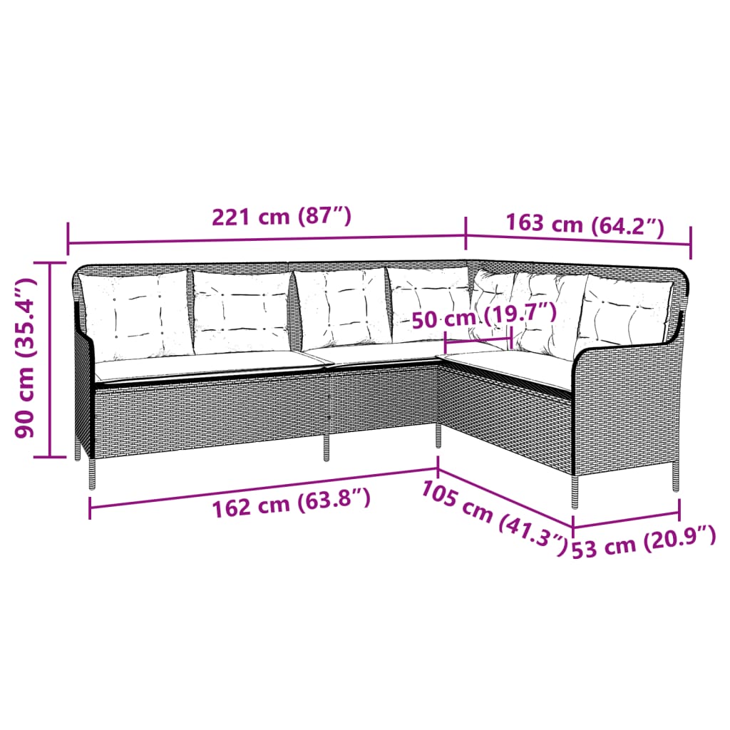 vidaXL Narożna sofa ogrodowa z poduszkami, brązowa, polirattan