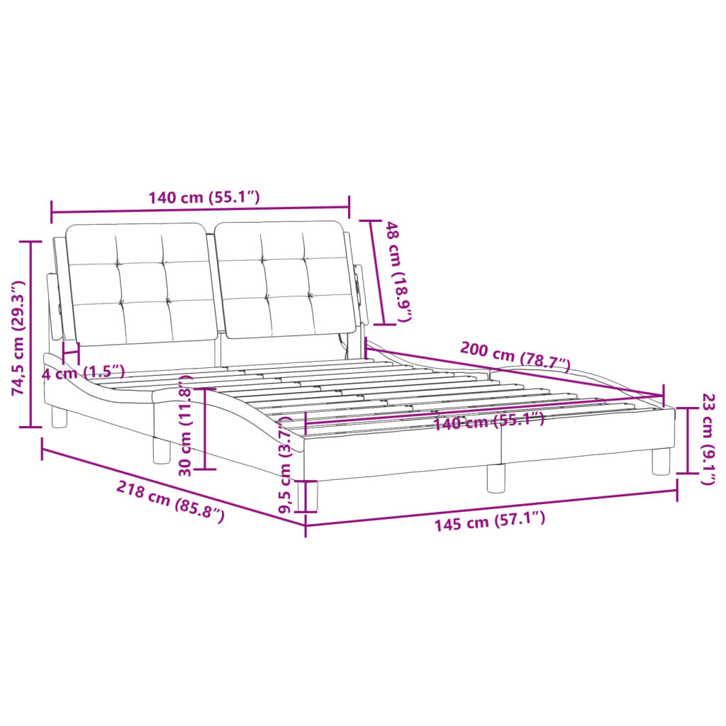 vidaXL Rama łóżka z LED, brązowa, 140x200 cm, sztuczna skóra