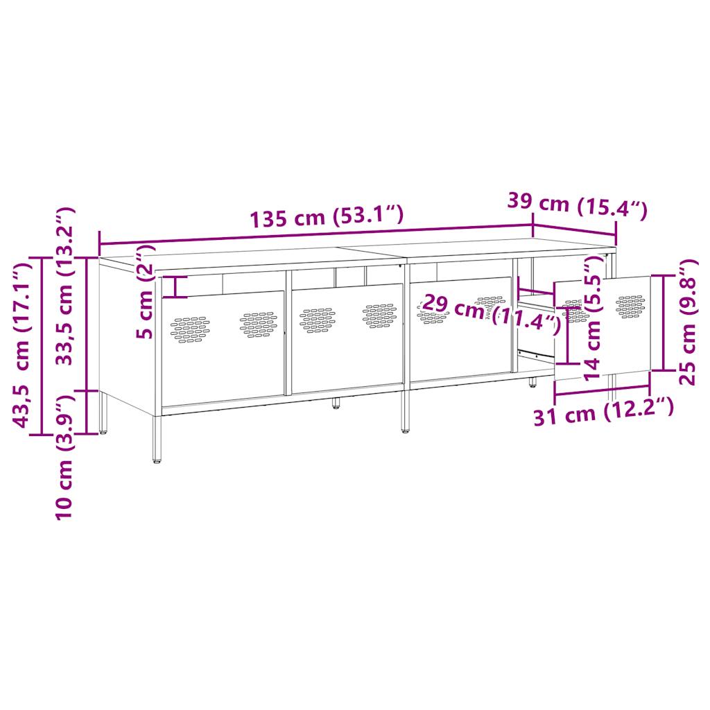 vidaXL Szafka RTV, żółta, 135x39x43,5 cm, stal walcowana na zimno