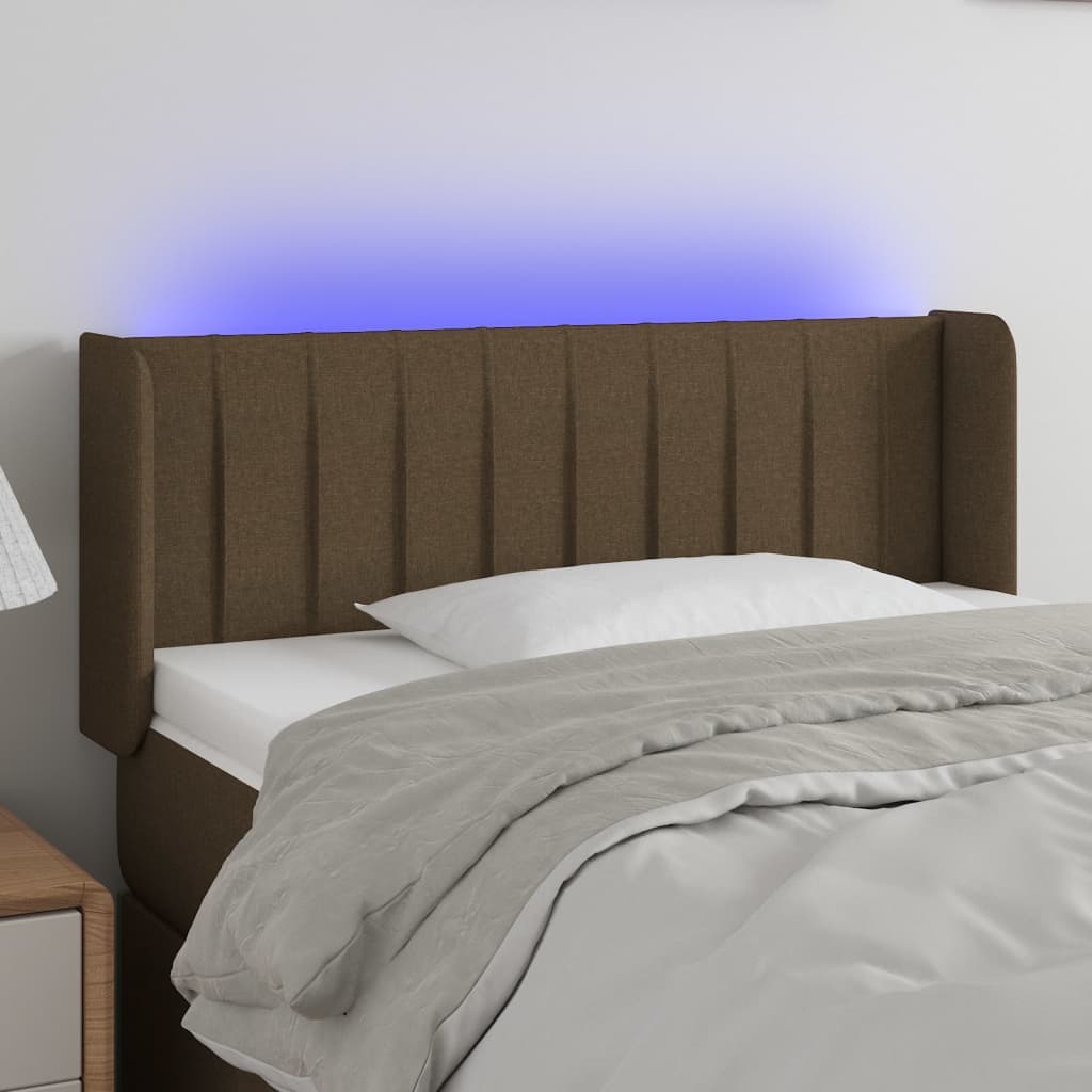 vidaXL Zagłówek do łóżka z LED, ciemnobrązowy, 93x16x78/88 cm, tkanina