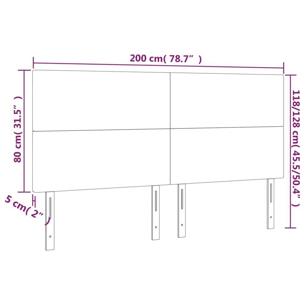 vidaXL Zagłówek do łóżka z LED, ciemnoszary, 200x5x118/128 cm, aksamit