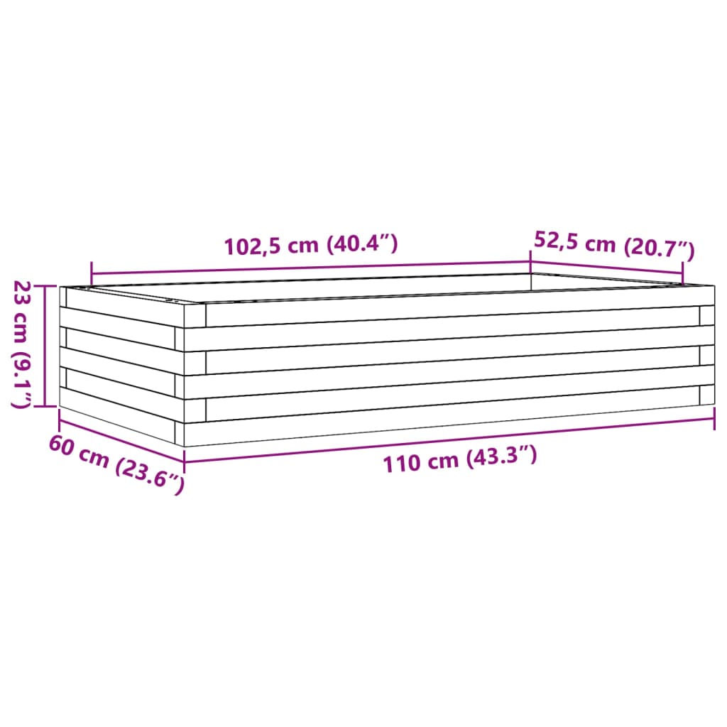 vidaXL Donica ogrodowa, 110x60x23 cm, lite drewno sosnowe