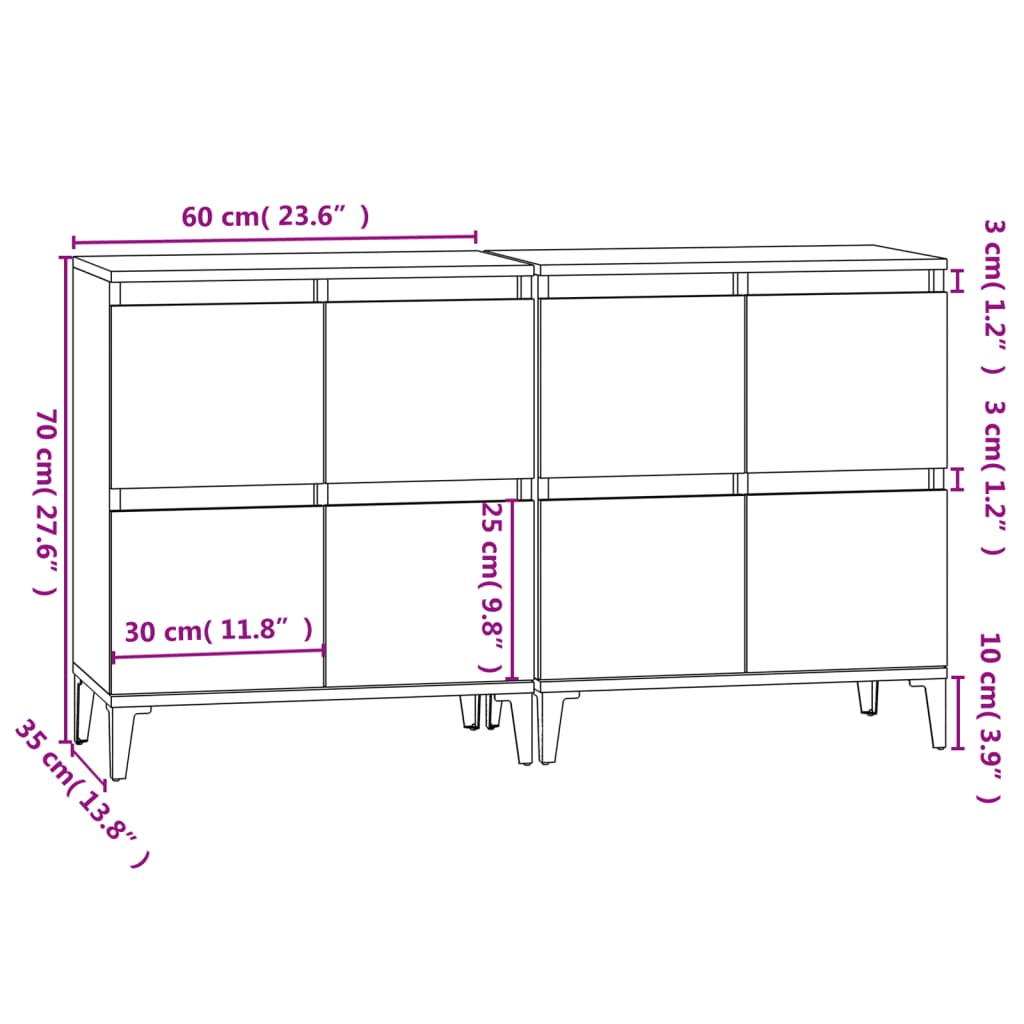 vidaXL Komody, 2 szt., czarne, 60x35x70 cm, materiał drewnopochodny