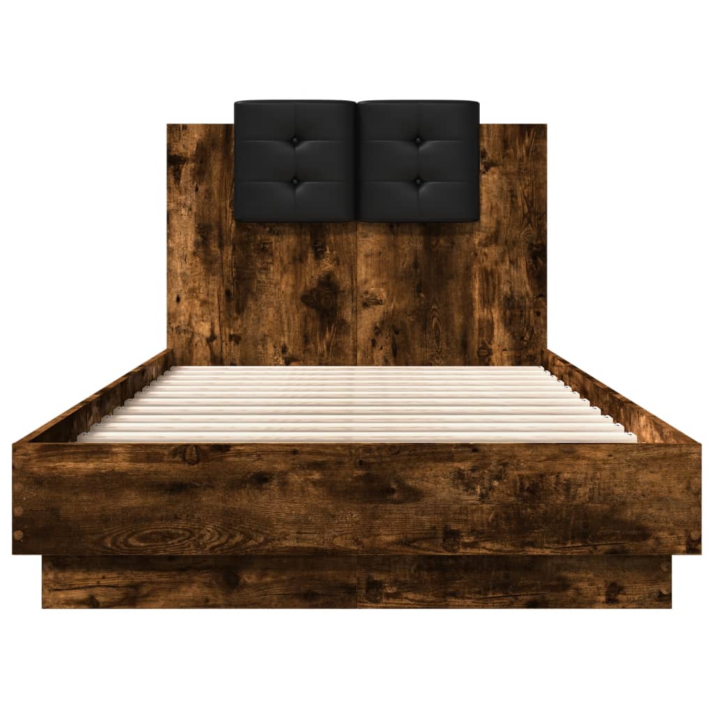 vidaXL Rama łóżka z wezgłowiem, przydymiony dąb, 90x190 cm