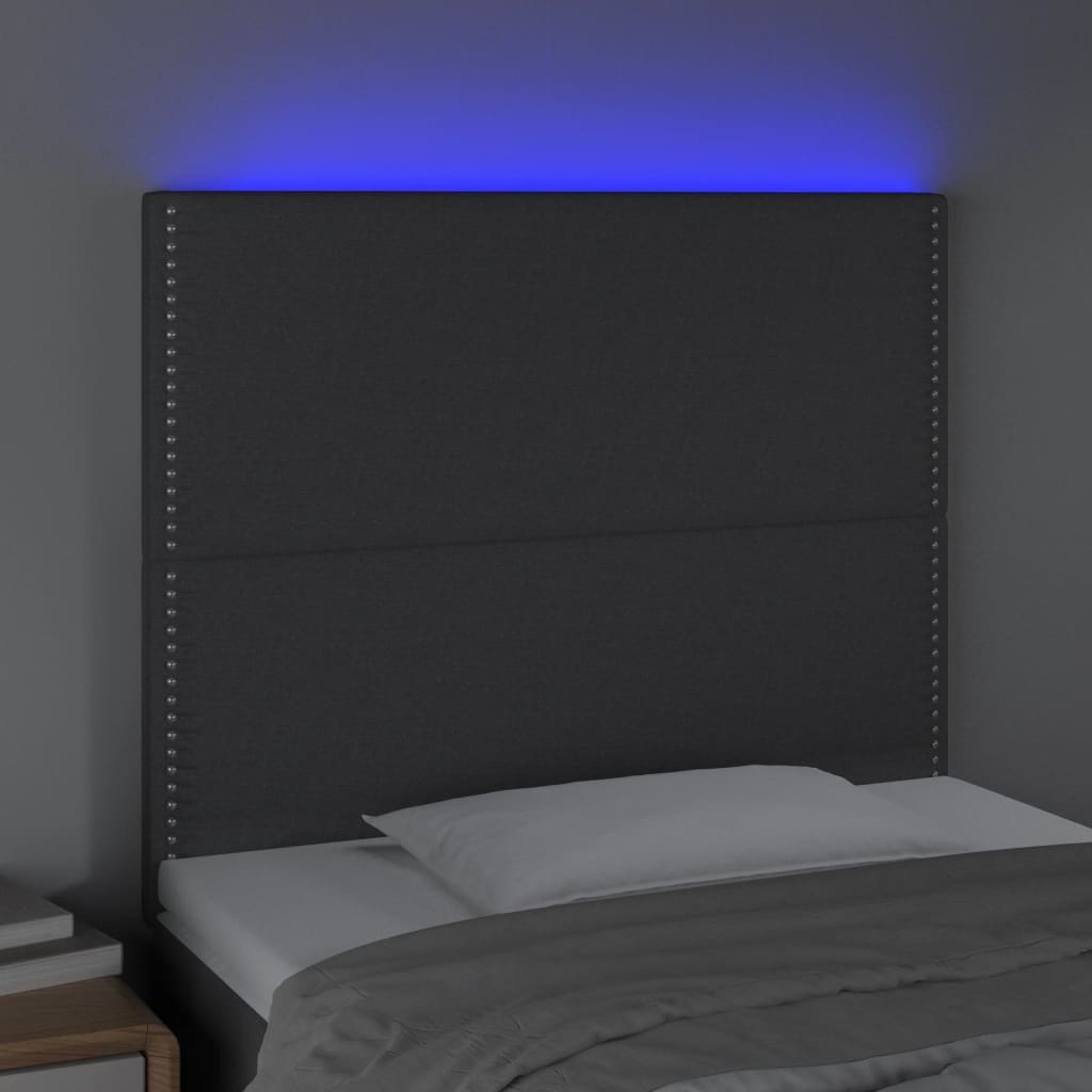 vidaXL Zagłówek do łóżka z LED, ciemnoszary, 90x5x118/128 cm, tkanina
