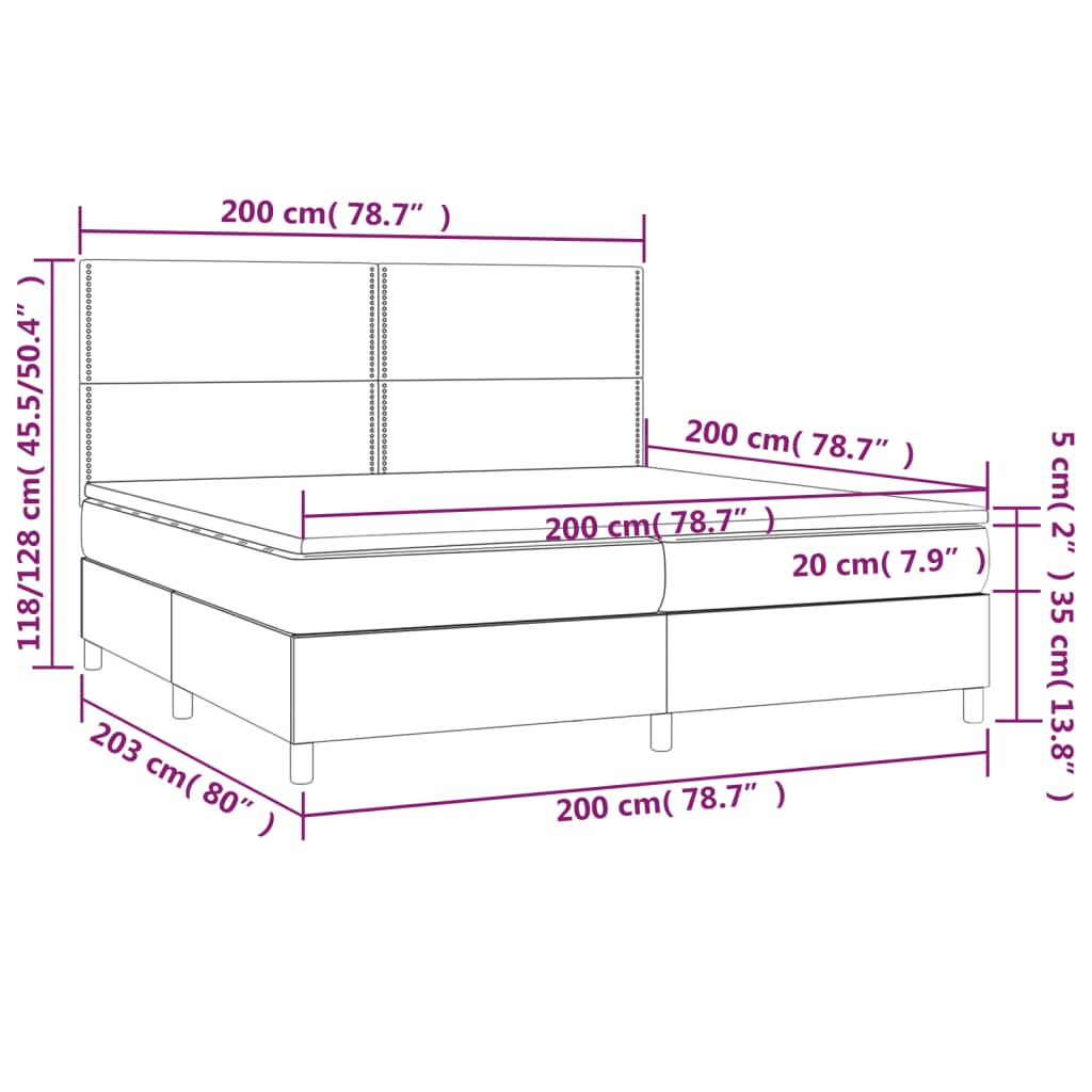 vidaXL Łóżko kontynentalne z materacem, ciemnoszara tkanina 200x200 cm