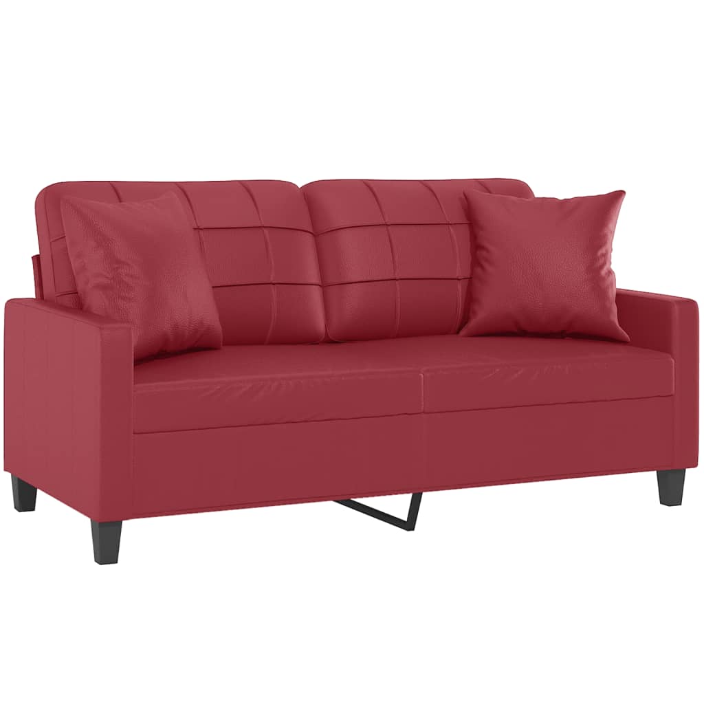 vidaXL 2-os. sofa z poduszkami, winna czerwień, 140 cm, sztuczna skóra