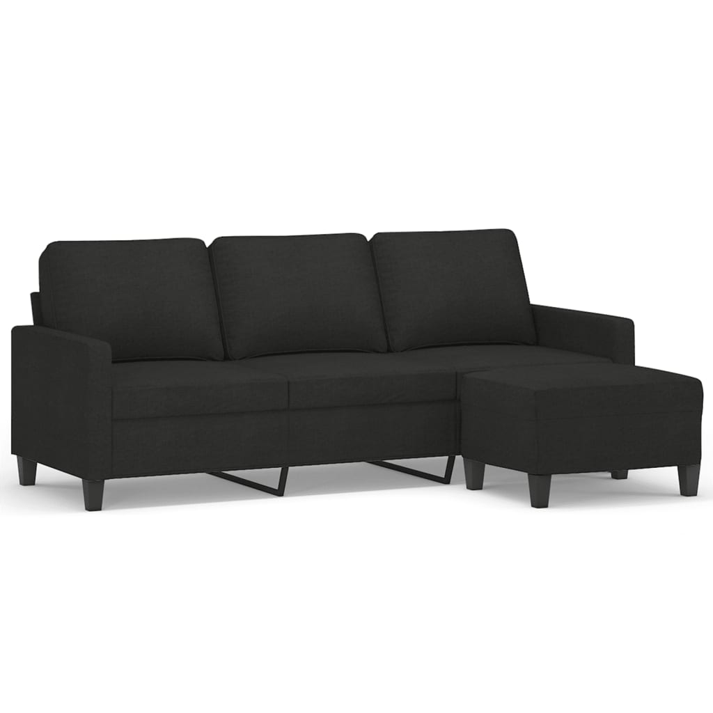 vidaXL 3-osobowa sofa z podnóżkiem, czarna, 180 cm, tkaniną