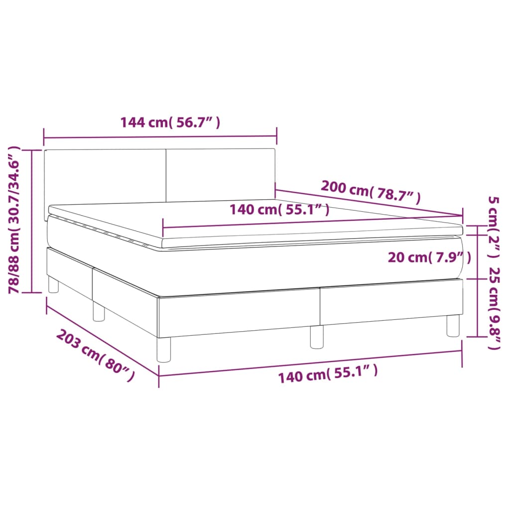 vidaXL Łóżko kontynentalne z materacem i LED czarna ekoskóra 140x200cm