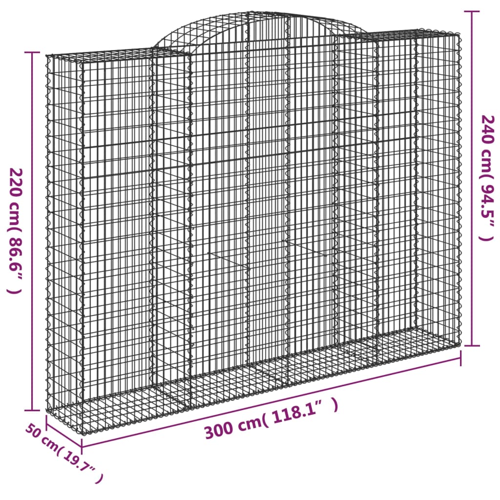 vidaXL Kosze gabionowe, 4 szt, 300x50x220/240 cm, galwanizowane żelazo