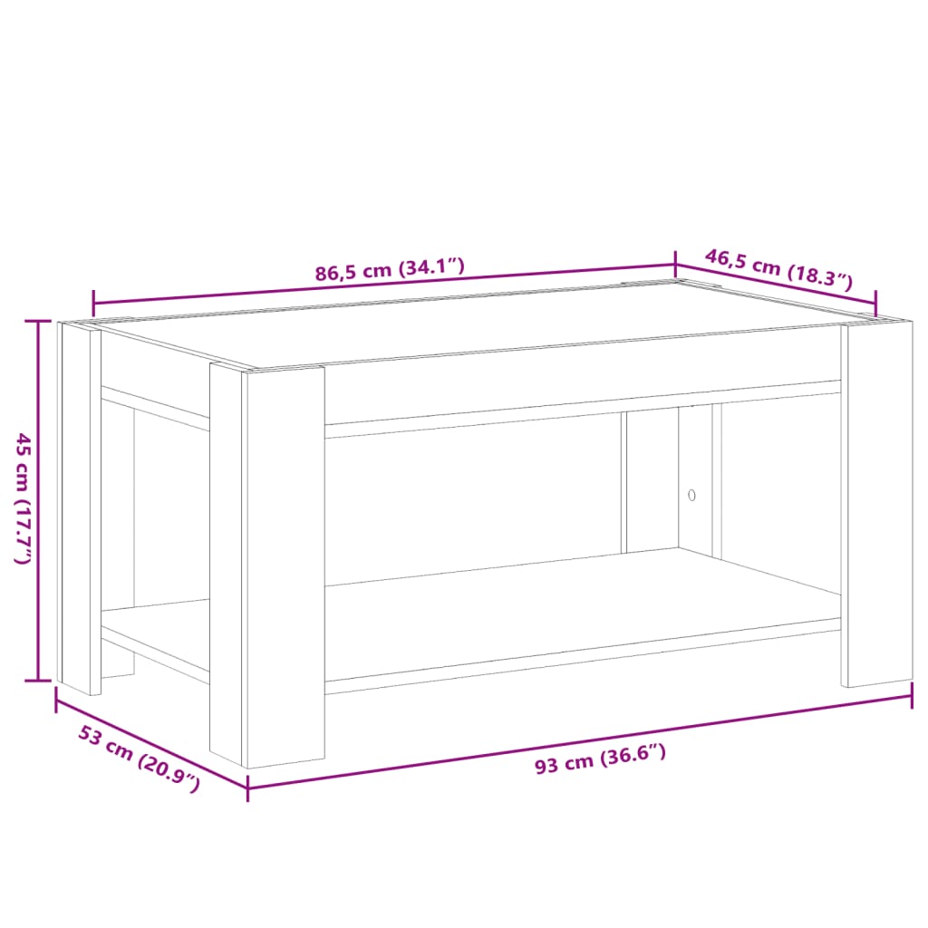 vidaXL Stolik kawowy z LED, szary dąb sonoma, 93x53x45 cm