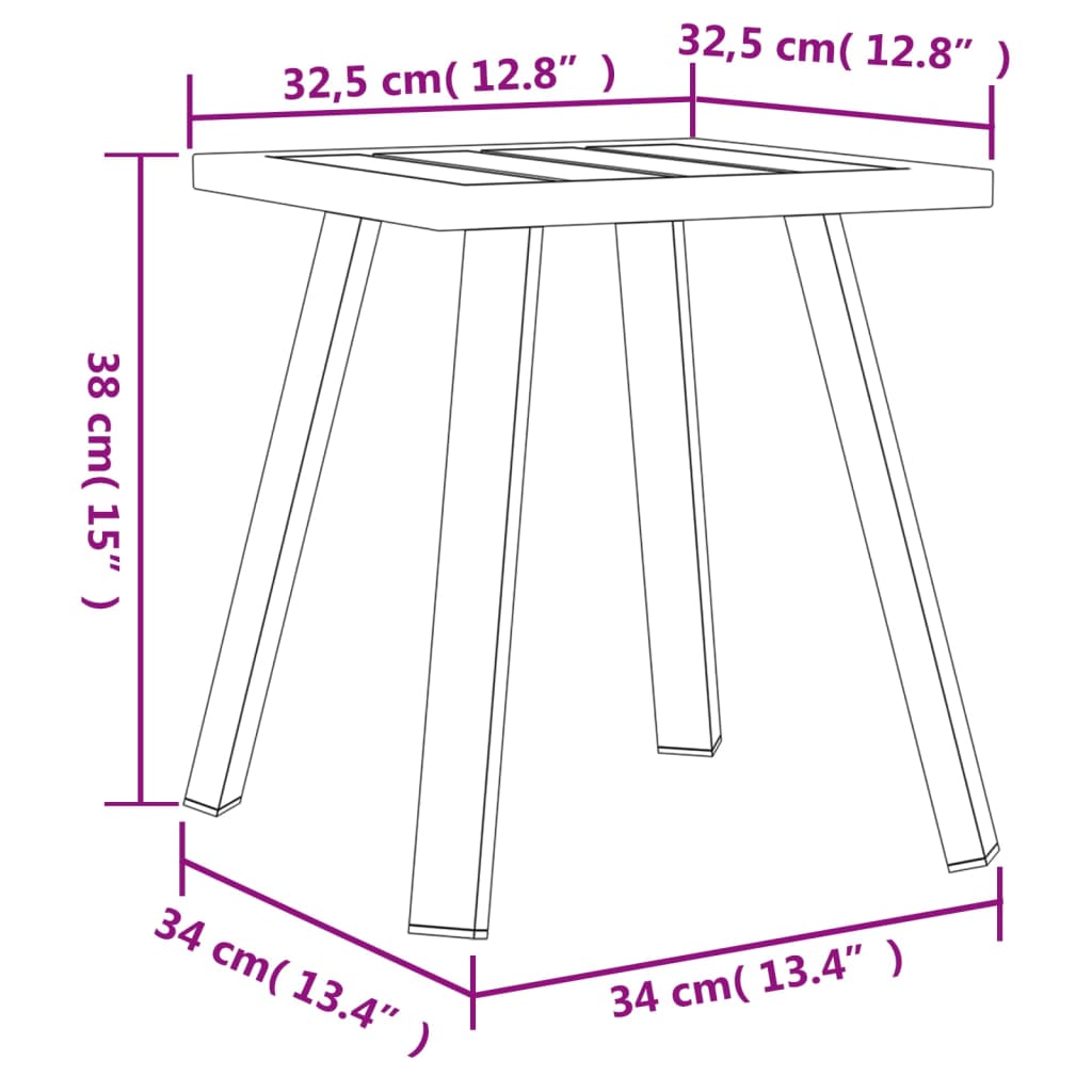 vidaXL Stolik ogrodowy, antracytowy, 34x34x38 cm, stal