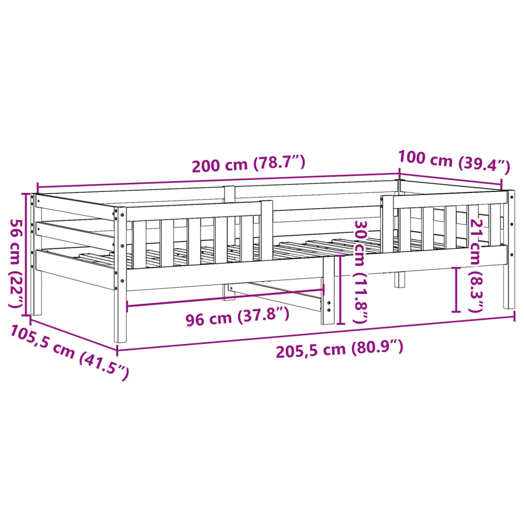 vidaXL Rama łóżka bez materaca, 100x200 cm, lite drewno sosnowe