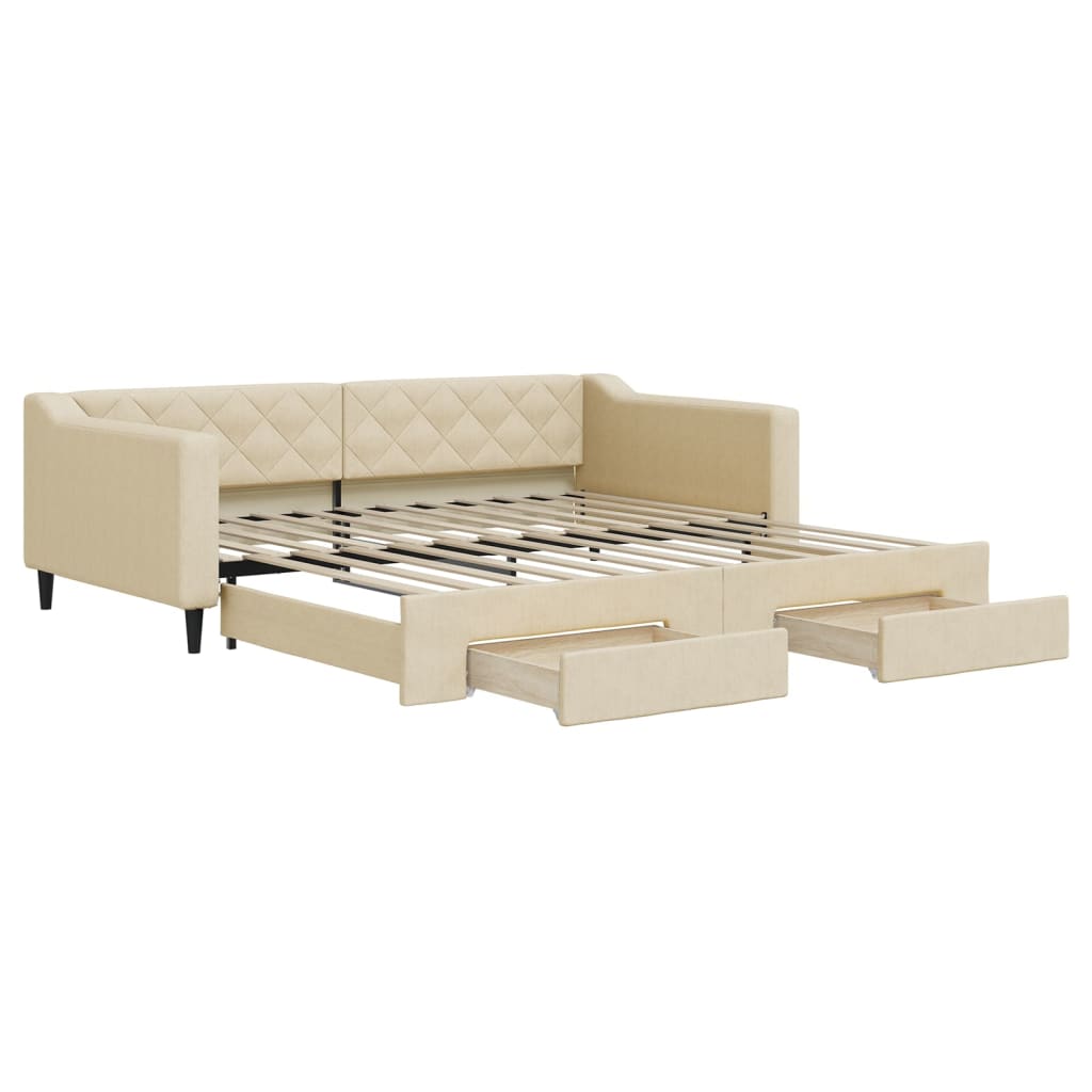 vidaXL Sofa rozsuwana z szufladami, kremowa, 100x200 cm, tkanina