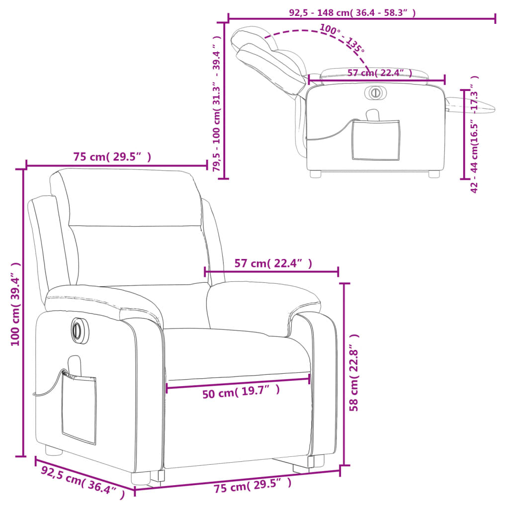vidaXL Podnoszony fotel masujący, elektryczny, rozkładany, ciemny brąz