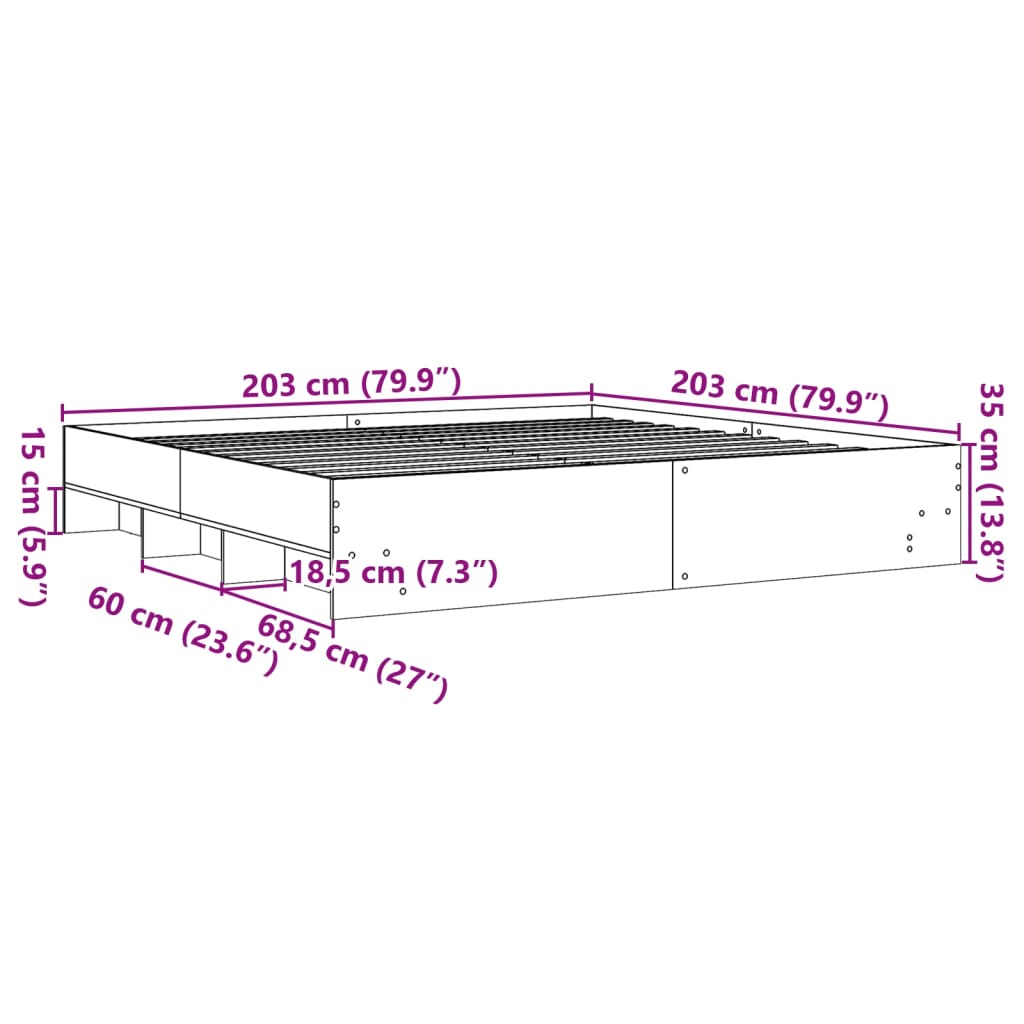 vidaXL Rama łóżka, biała, 200x200 cm, materiał drewnopochodny