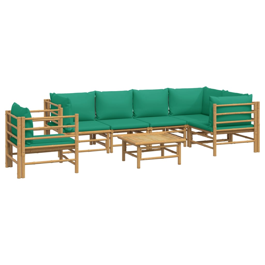 vidaXL 7-cz. zestaw mebli do ogrodu, zielone poduszki, bambus