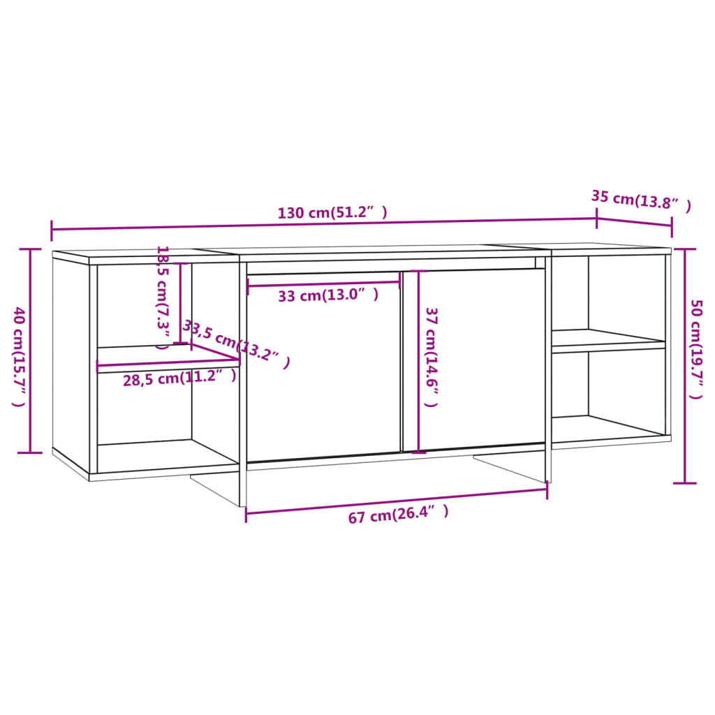 vidaXL Szafka pod TV, czarna, 130x35x50 cm, materiał drewnopochodny