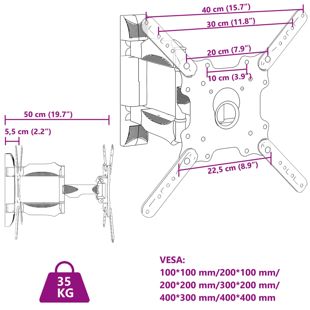 vidaXL Uchwyt sufitowy na TV 32-55'', rozstaw VESA 400x400 mm, 35 kg