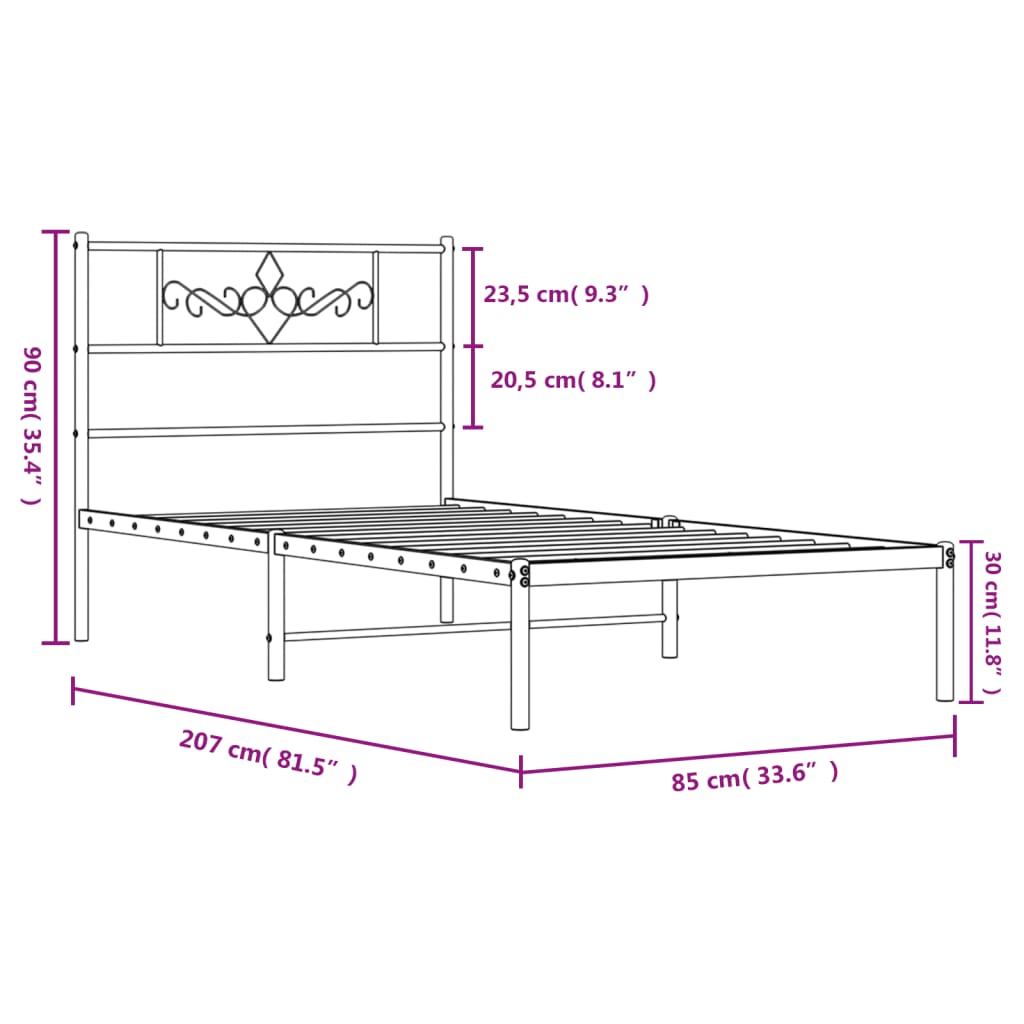 vidaXL Metalowa rama łóżka z wezgłowiem, biała, 80x200 cm