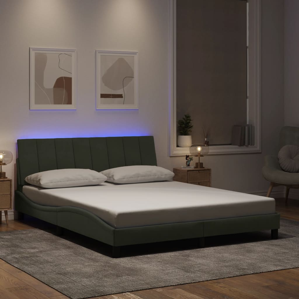 vidaXL Rama łóżka z LED, jasnoszara, 160x200 cm, aksamitna