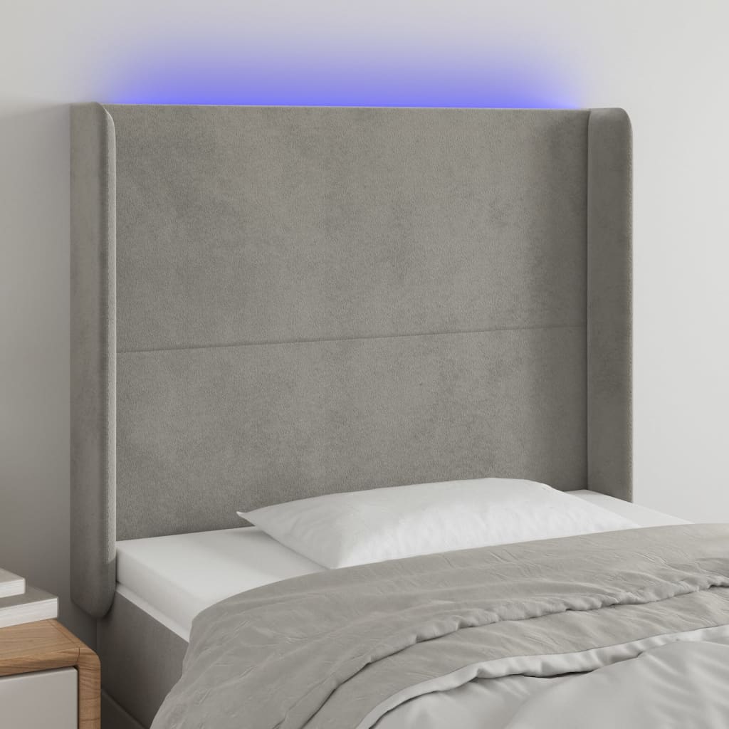 vidaXL Zagłówek do łóżka z LED, jasnoszary, 93x16x118/128 cm, aksamit