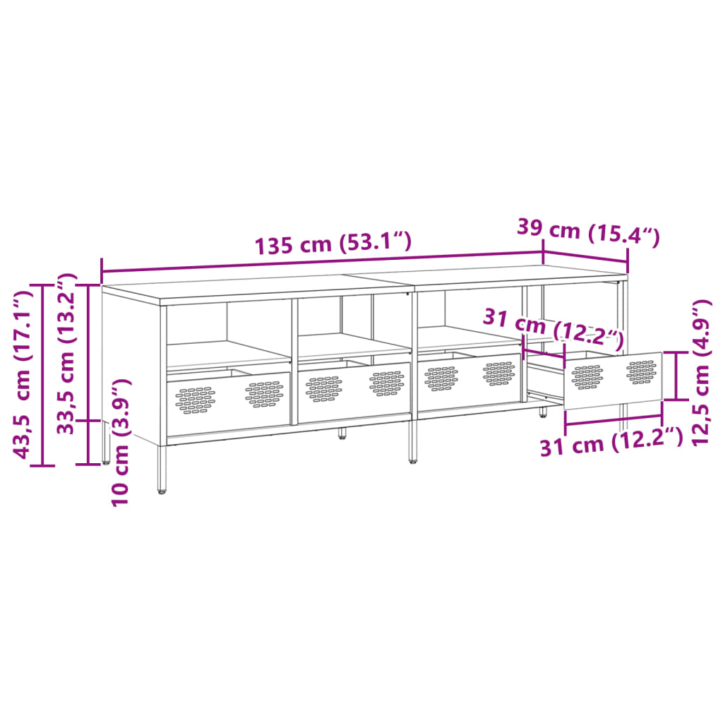 vidaXL Szafka RTV, oliwkowa, 135x39x43,5 cm, stal walcowana na zimno