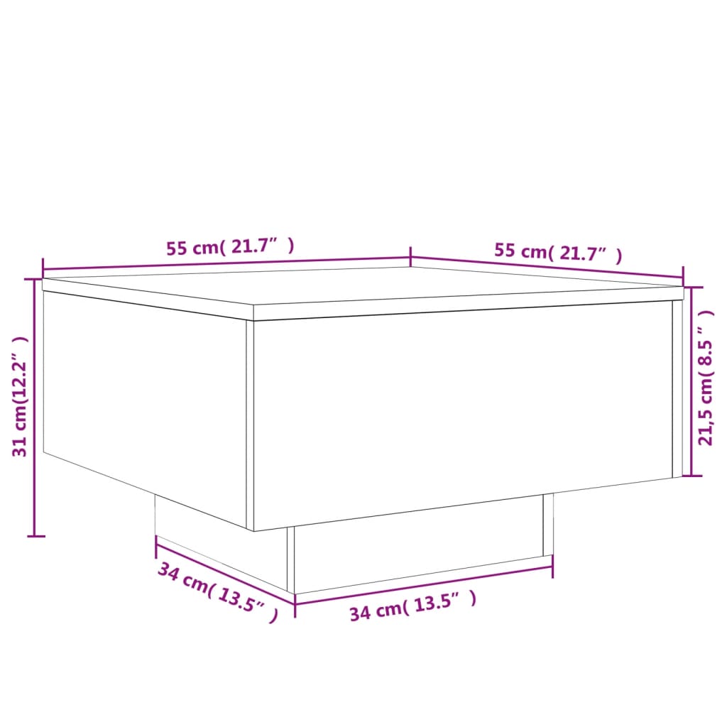 vidaXL Stolik kawowy z LED, przydymiony dąb, 55x55x31 cm