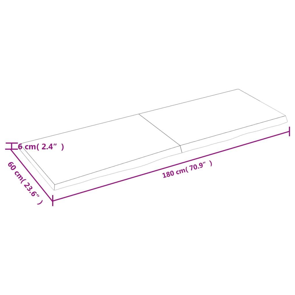 vidaXL Blat stołu, ciemnobrązowy, 180x60x(2-6) cm, lite drewno dębowe