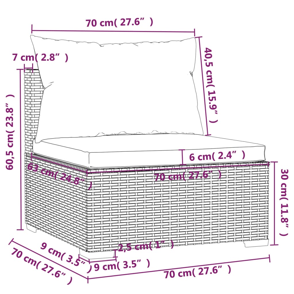 vidaXL 4-osobowa sofa z poduszkami, czarna, polirattan