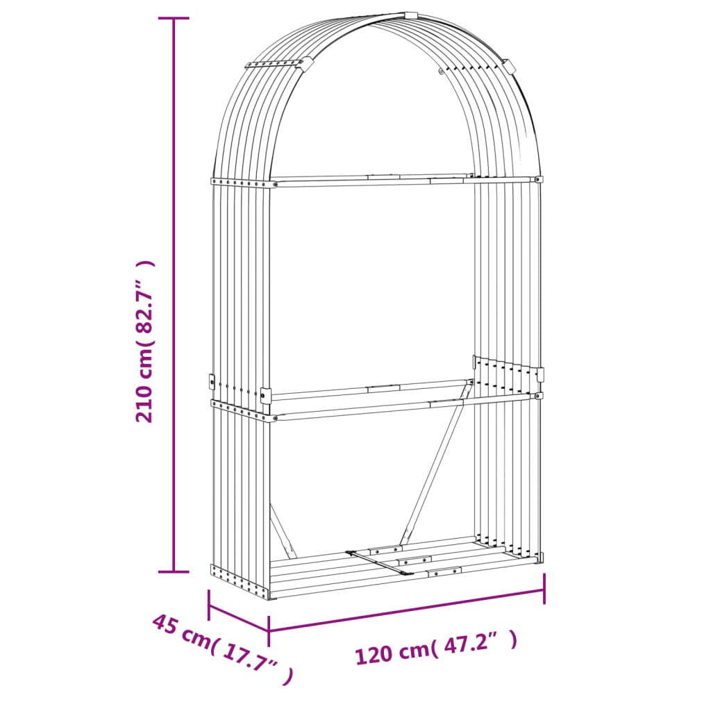 vidaXL Stojak na drewno, antracyt, 120x45x210 cm, stal galwanizowana