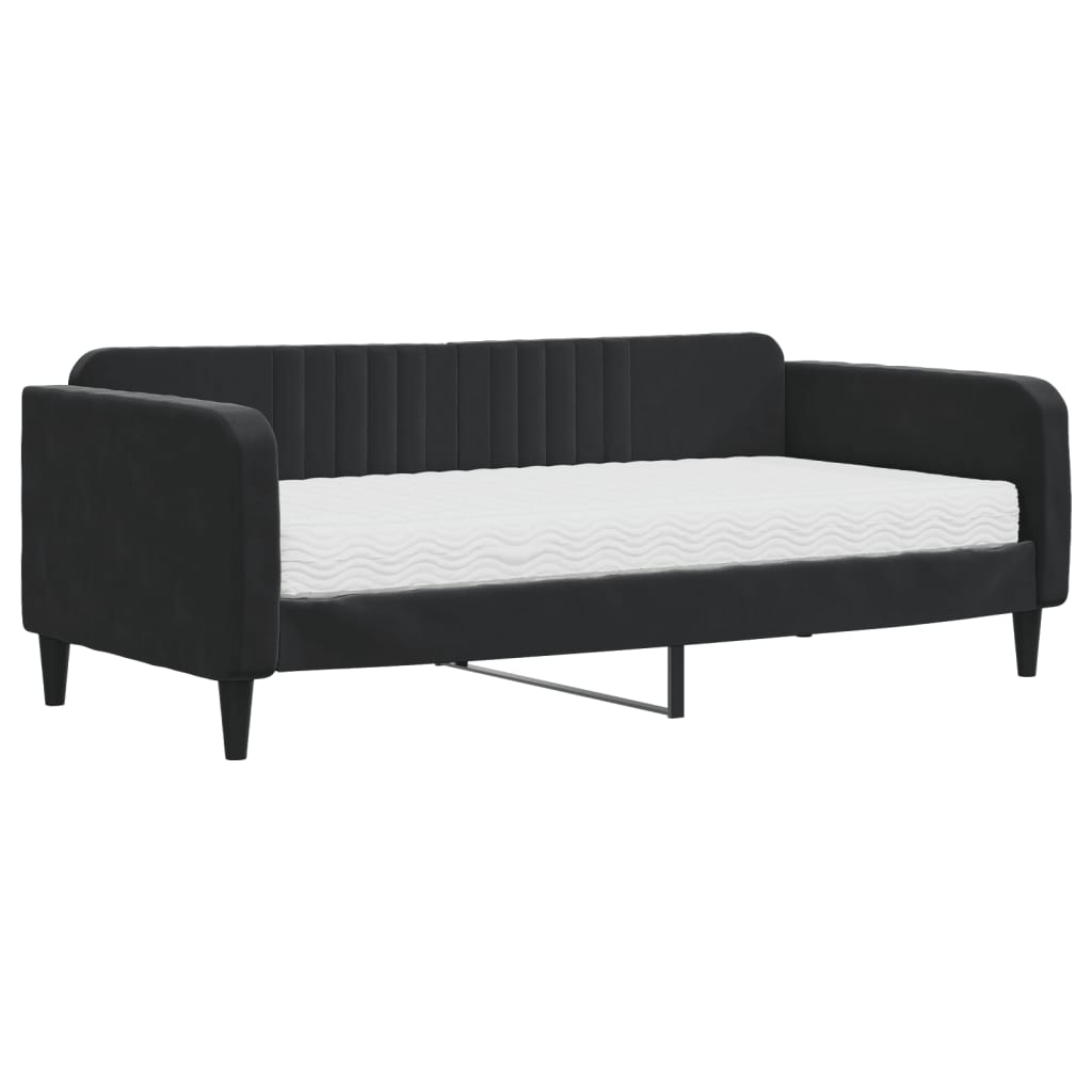 vidaXL Sofa z materacem do spania, czarna, 90x190 cm, aksamit