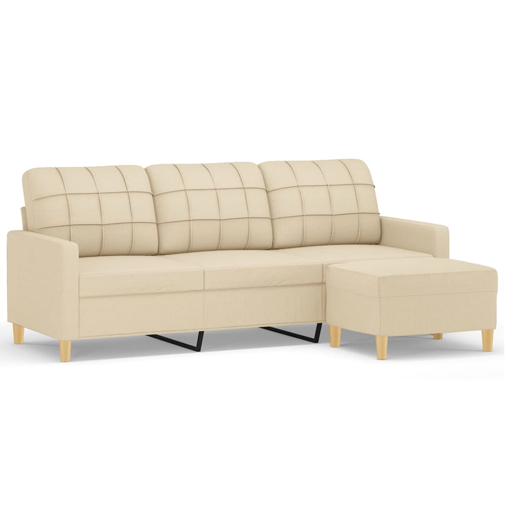vidaXL Sofa 3-osobowa, kremowa, 180 cm, tapicerowana tkaniną
