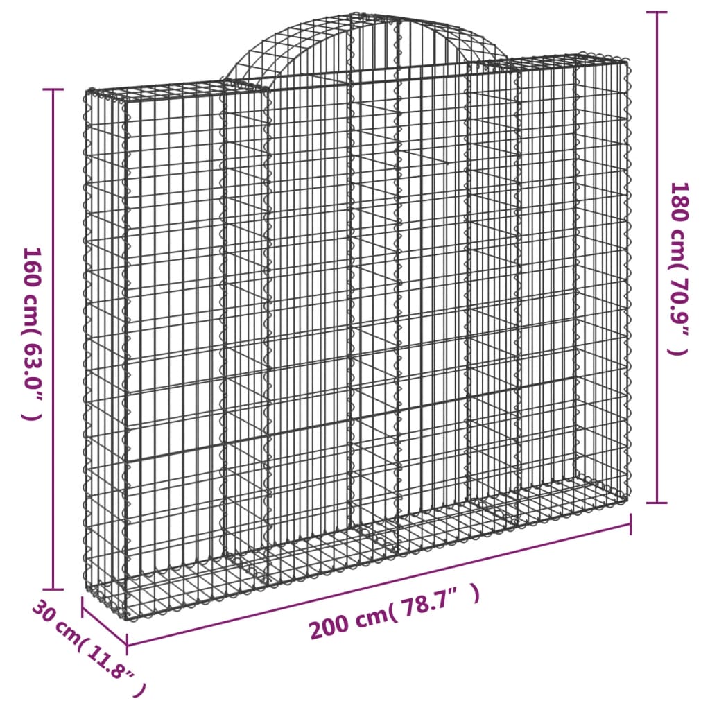 vidaXL Kosze gabionowe, 7 szt, 200x30x160/180 cm, galwanizowane żelazo