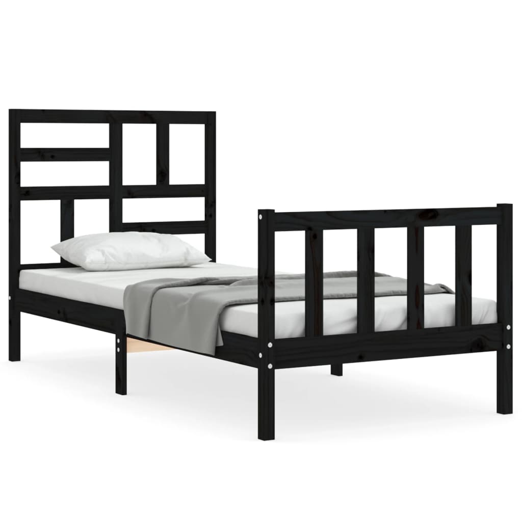 vidaXL Rama łóżka z wezgłowiem, czarna, 100x200 cm, lite drewno