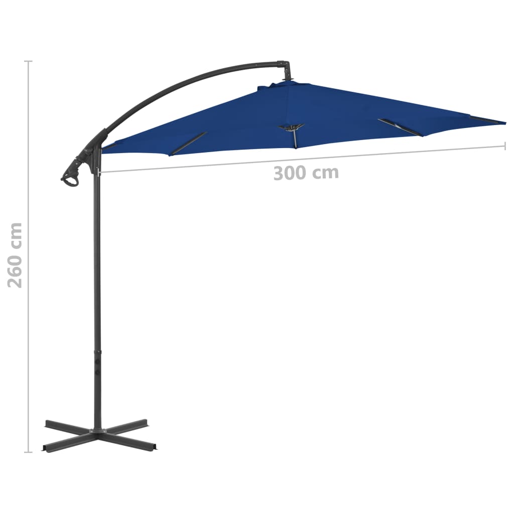 vidaXL Parasol wiszący ze stalowym słupkiem, 300 cm, niebieski