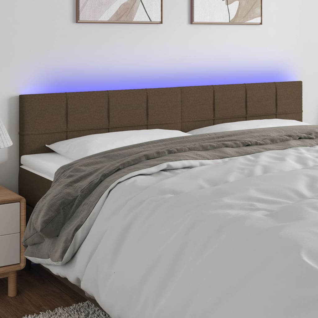 vidaXL Zagłówek do łóżka z LED, ciemnobrązowy, 200x5x78/88 cm, tkanina