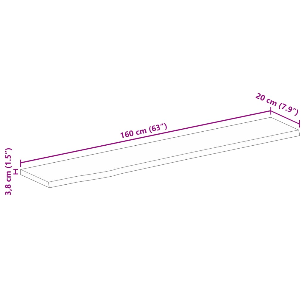 vidaXL Blat stołu z naturalną krawędzią, 160x20x3,8 cm, drewno mango