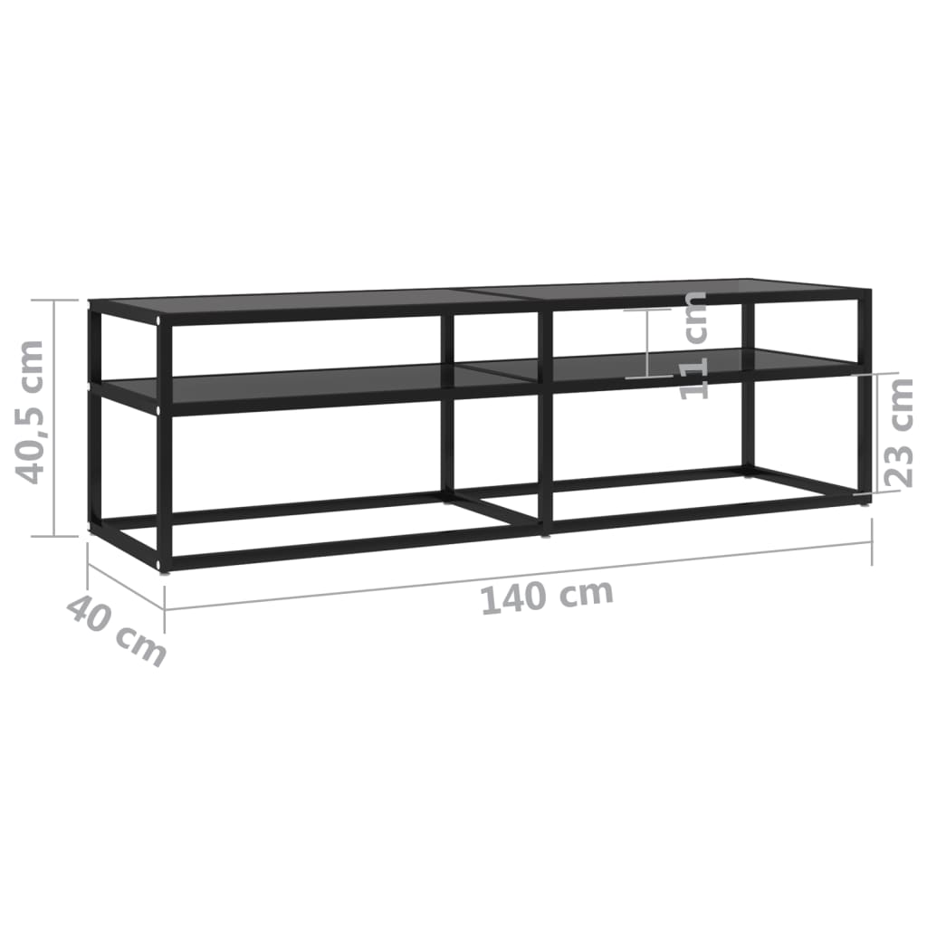 vidaXL Szafka pod TV, czarna, 140x40x40,5 cm, szkło hartowane