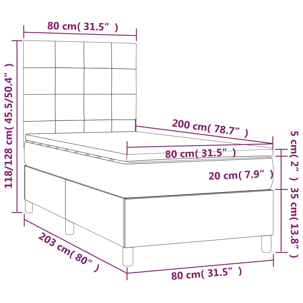 vidaXL Łóżko kontynentalne z materacem, czarne, aksamit 80x200 cm