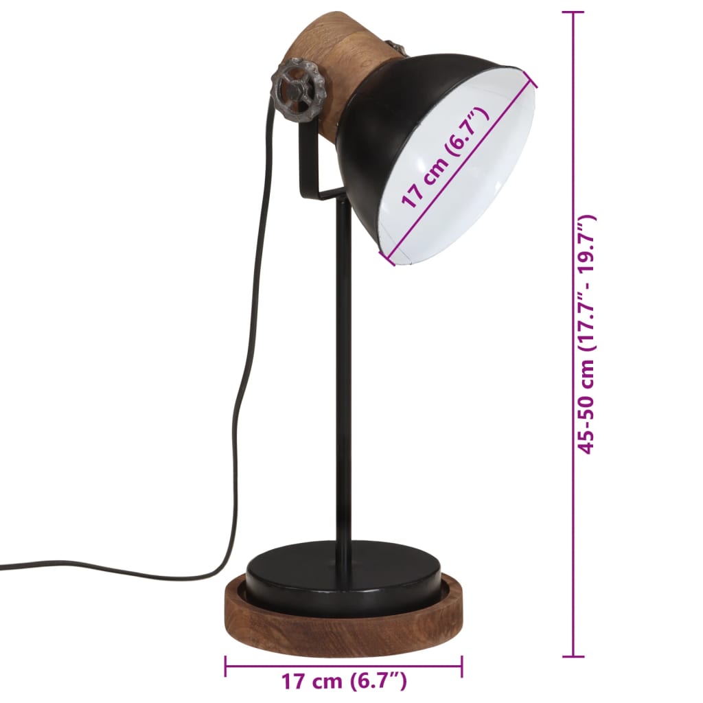 vidaXL Lampa stołowa, 25 W, czarna, 17x17x50 cm, E27