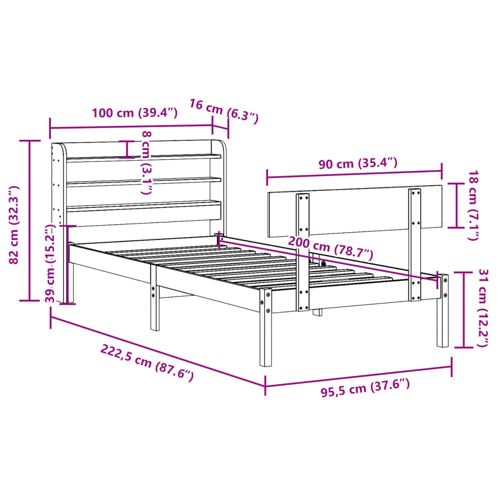 vidaXL Rama łóżka bez materaca, biała, 90x200 cm, lite drewno sosnowe