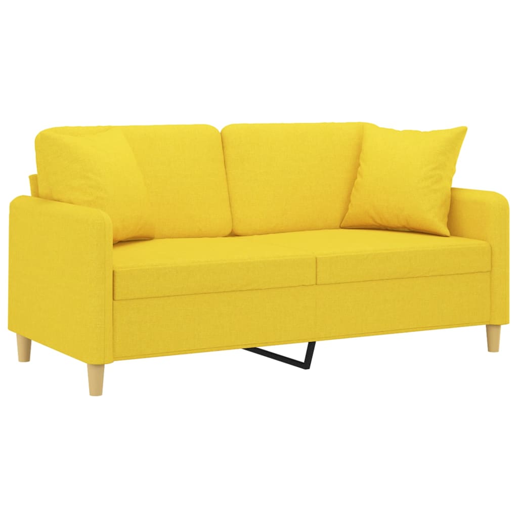 vidaXL 2-osobowa sofa z poduszkami, jasnożółta, 140 cm, tkanina