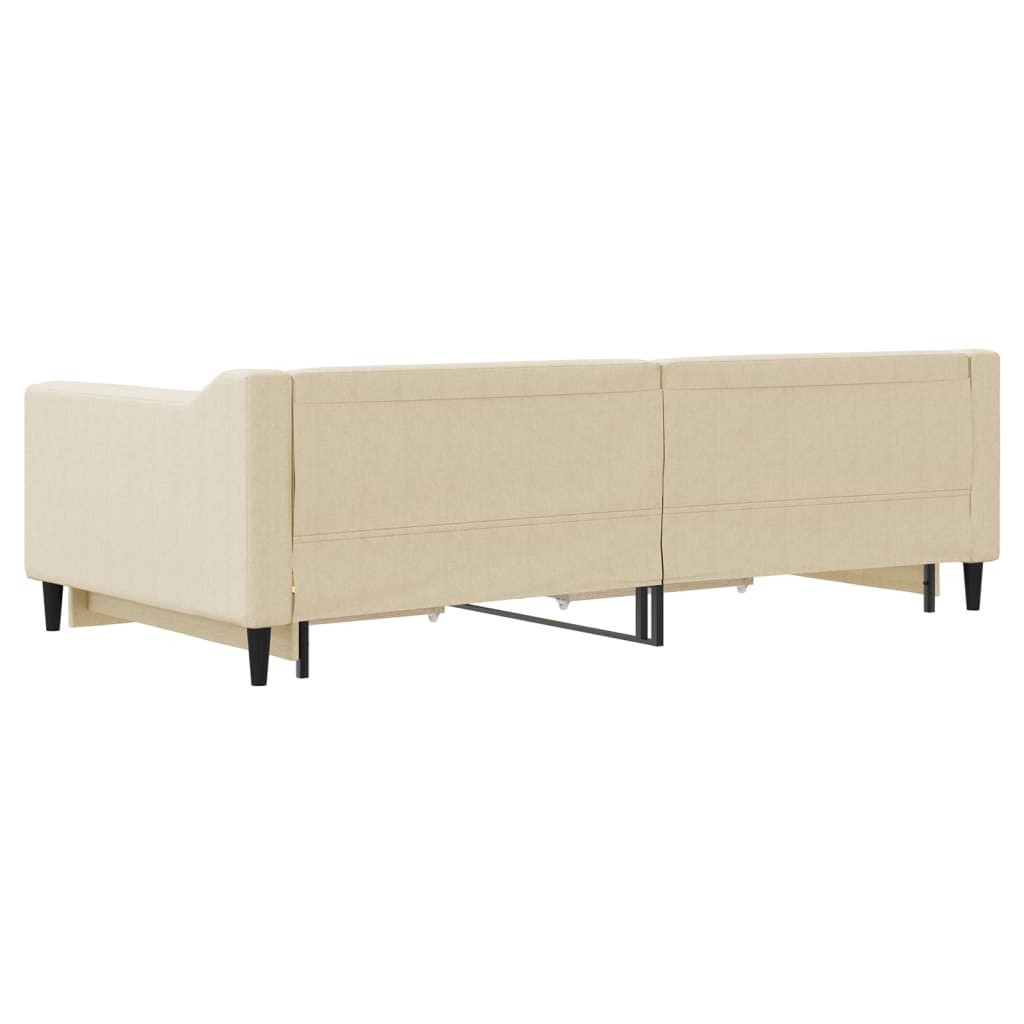 vidaXL Sofa rozsuwana z szufladami, kremowa, 100x200 cm, tkanina