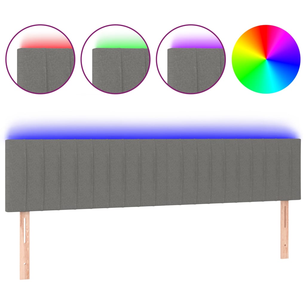 vidaXL Zagłówek do łóżka z LED, ciemnoszary, 200x5x78/88 cm, tkanina