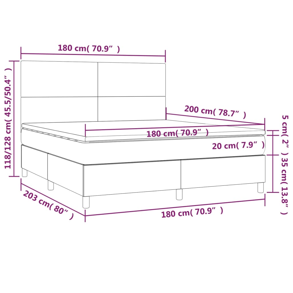 vidaXL Łóżko kontynentalne z materacem i LED, biała ekoskóra 180x200cm